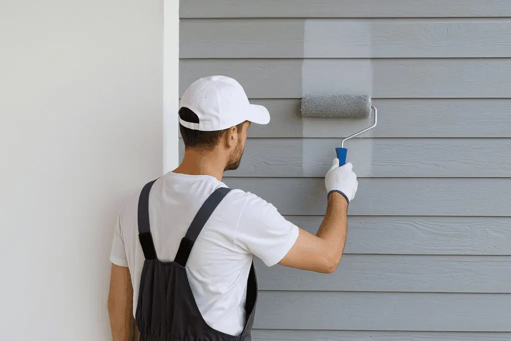 Painting professional working on exterior wall