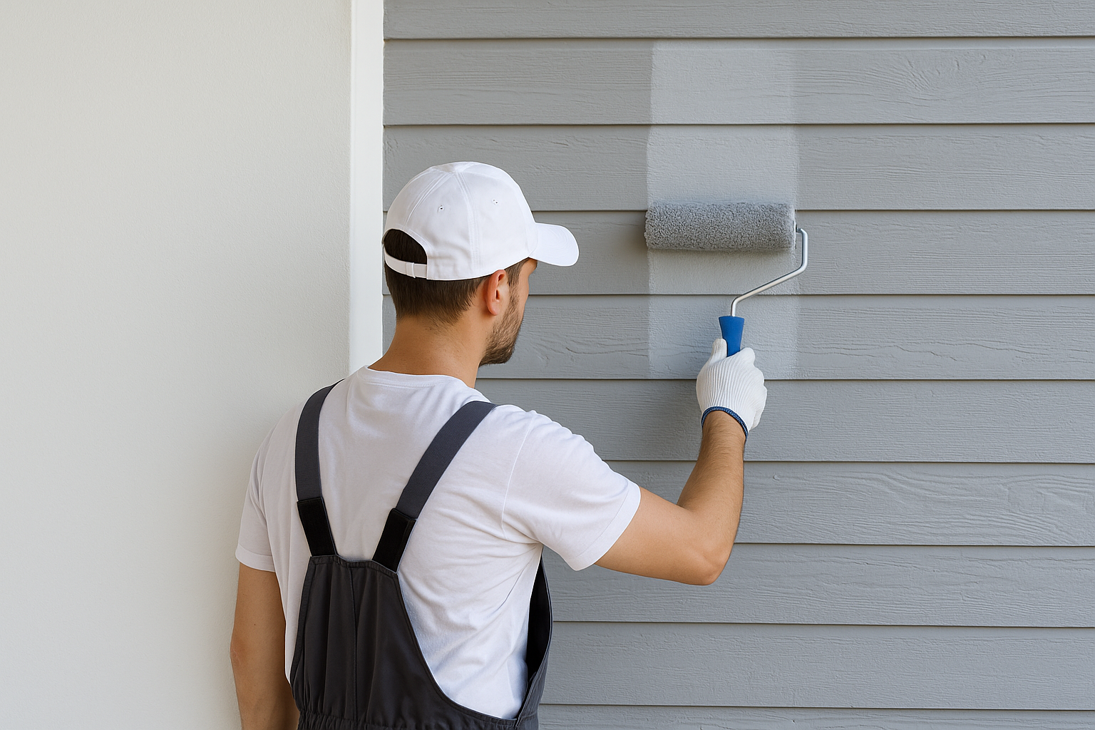 Painting professional working on exterior wall
