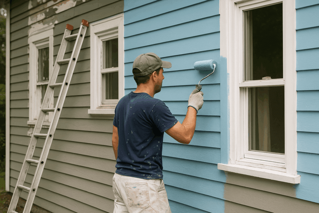 Professional applying fresh paint on a Northern Beaches property