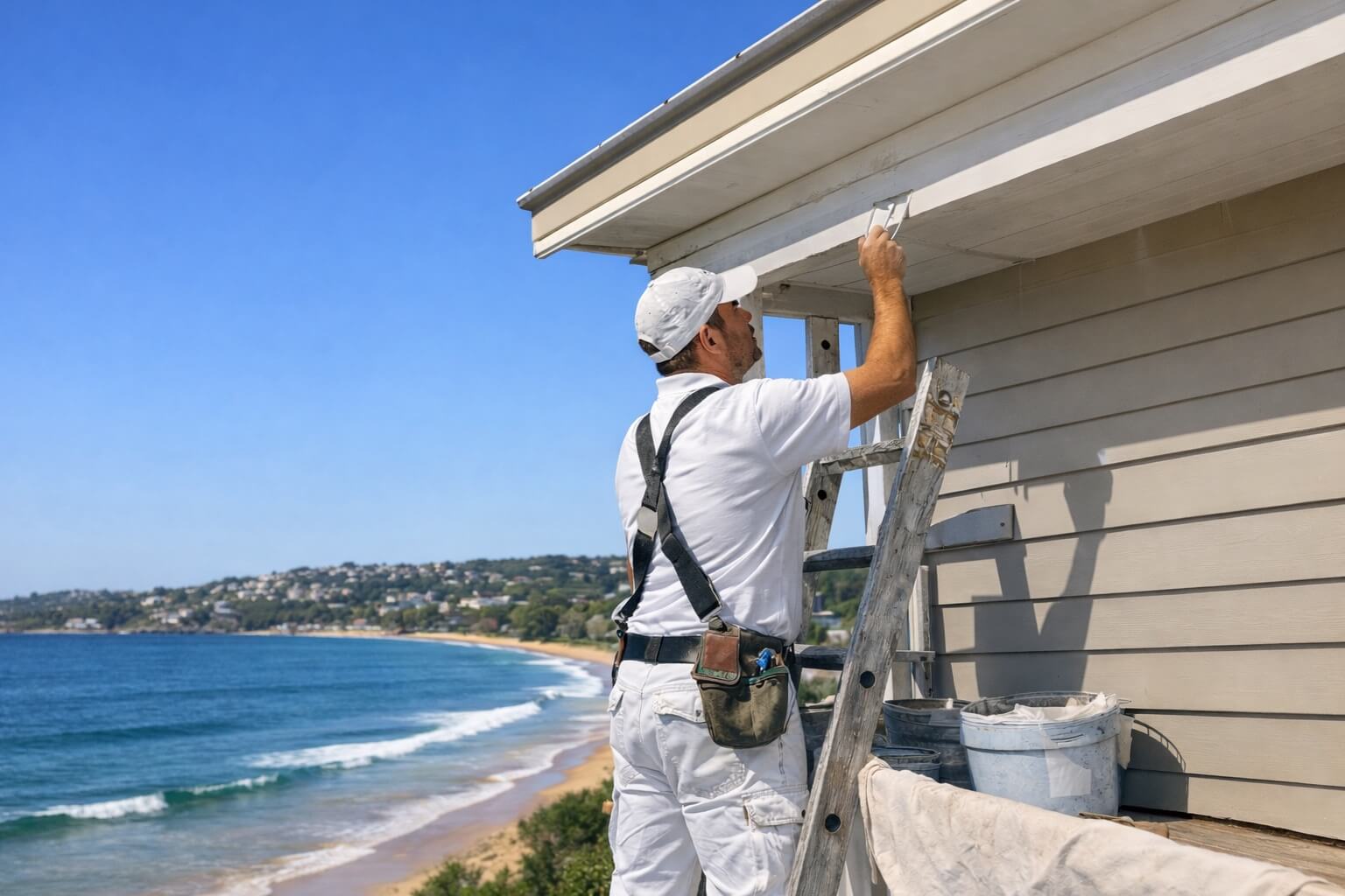 professional painter finishing wall painting